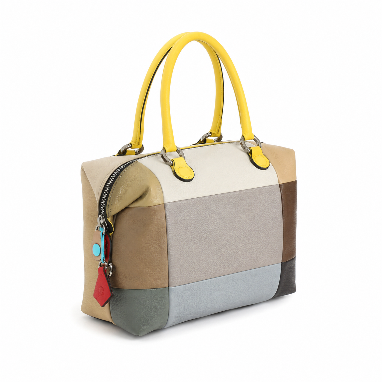 Bolsa de compras convertible en nailon estampado pop y cuero de becerro graneado- TONOS MARRÓN - Imagen 4