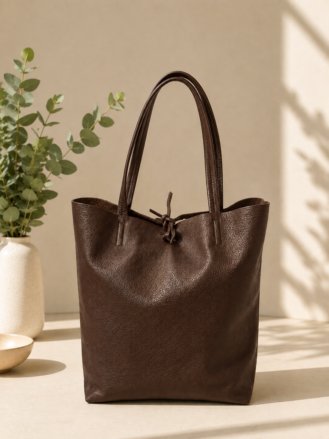 Bolso shopper piel marrón - Imagen 3