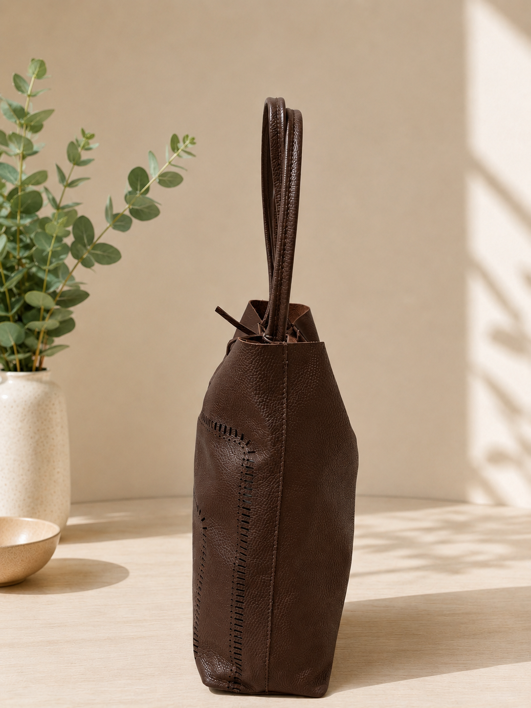 Bolso shopper piel marrón - Imagen 4