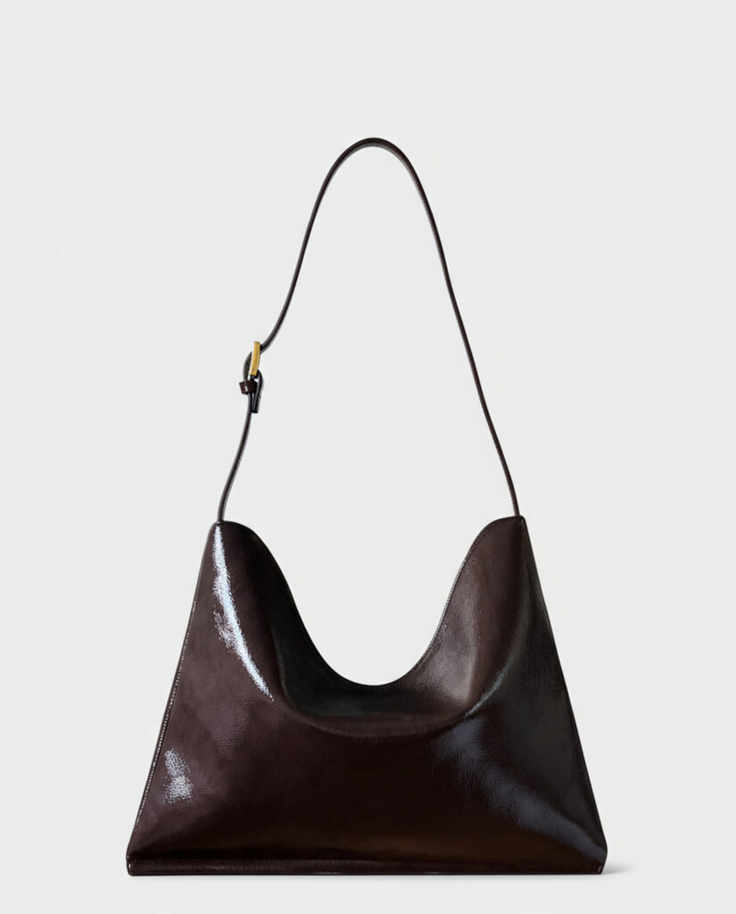Bolso de hombro de charol chocolate — foto 1