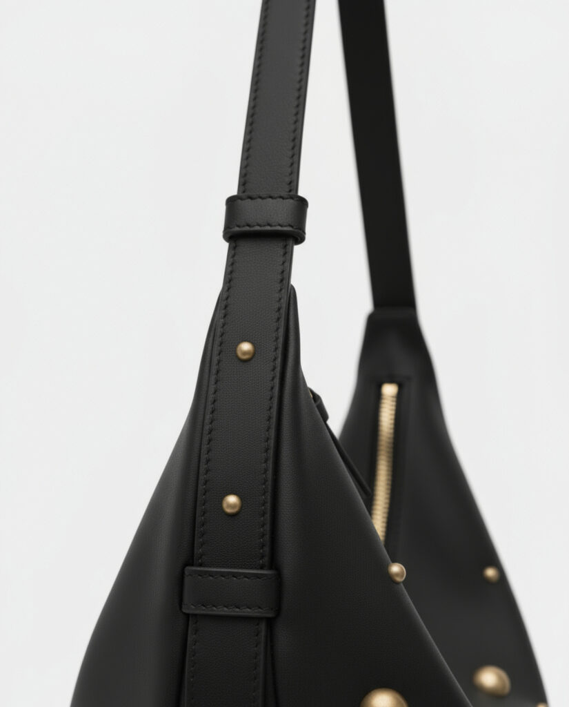 Bolso de hombro tipo pañuelo con tachuelas negro — foto 2