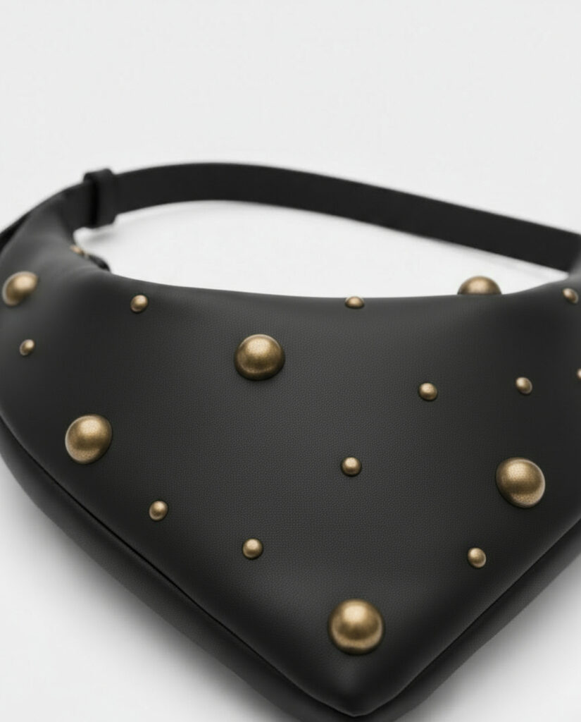 Bolso de hombro tipo pañuelo con tachuelas negro — foto 3