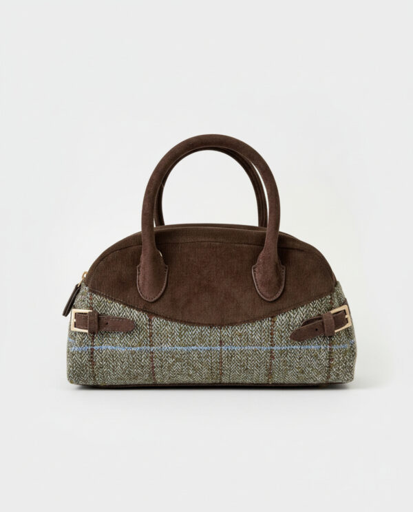 Bolso bowling de cuadros de lana verde