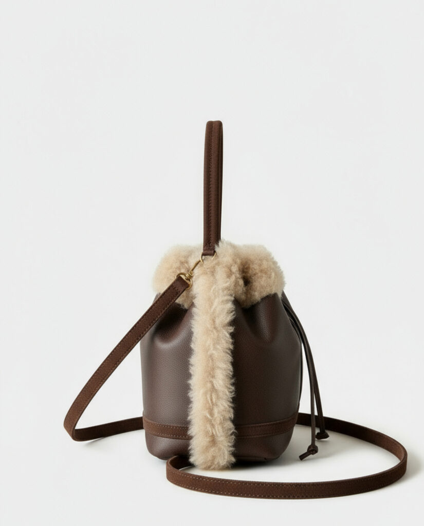 Bolso cubo doble cara con pelo marrón — foto 3