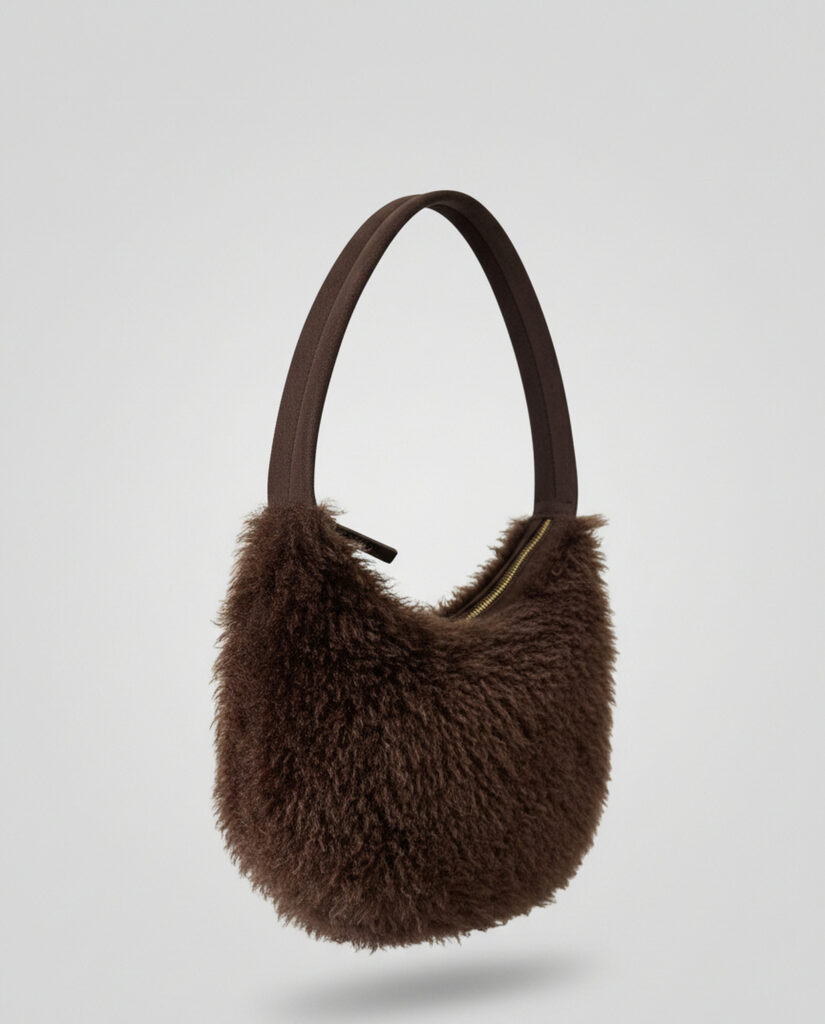 Bolso de hombro de pelo media luna marrón — foto 2