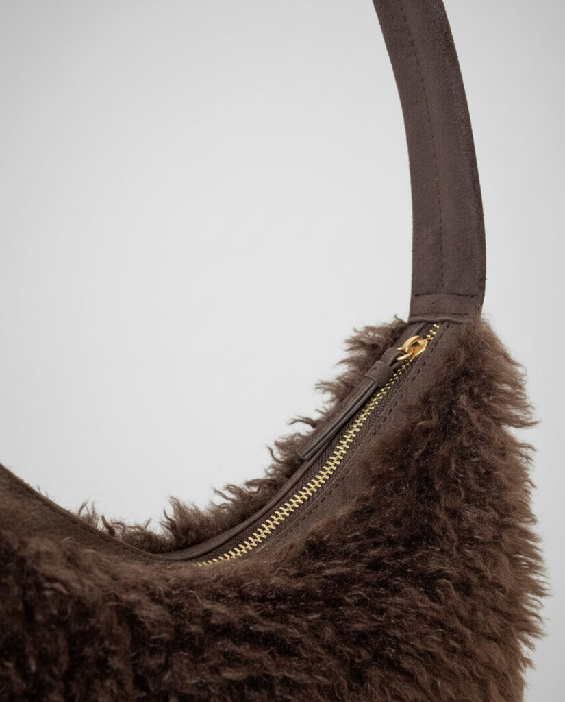Bolso de hombro de pelo media luna marrón — foto 3