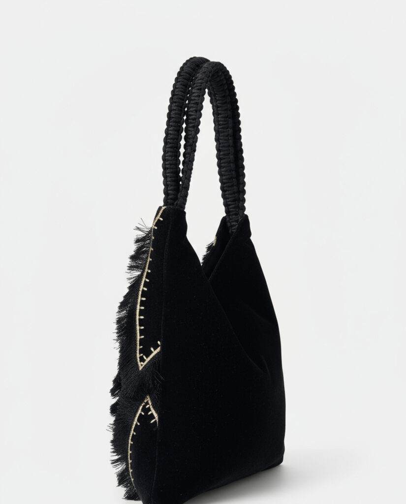 Bolso trapezoidal de terciopelo bordado negro — foto 3