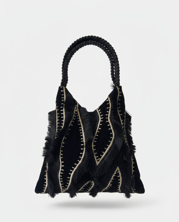 Bolso trapezoidal de terciopelo bordado negro