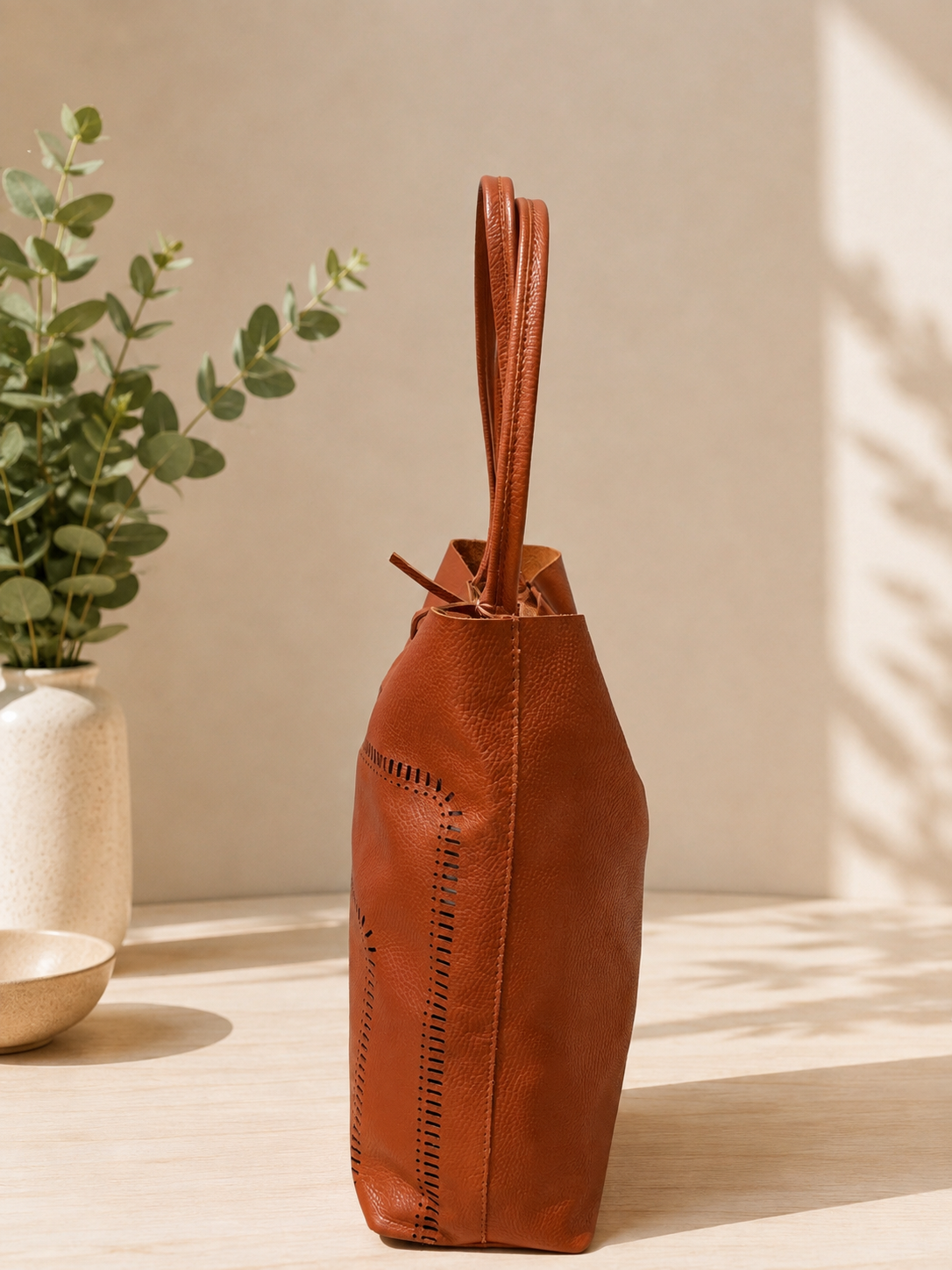 Bolso shopper piel cuero - Imagen 3