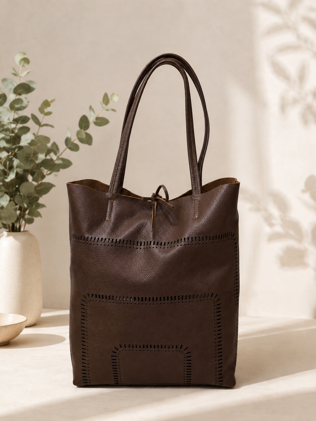 Bolso shopper piel marrón - Imagen 2