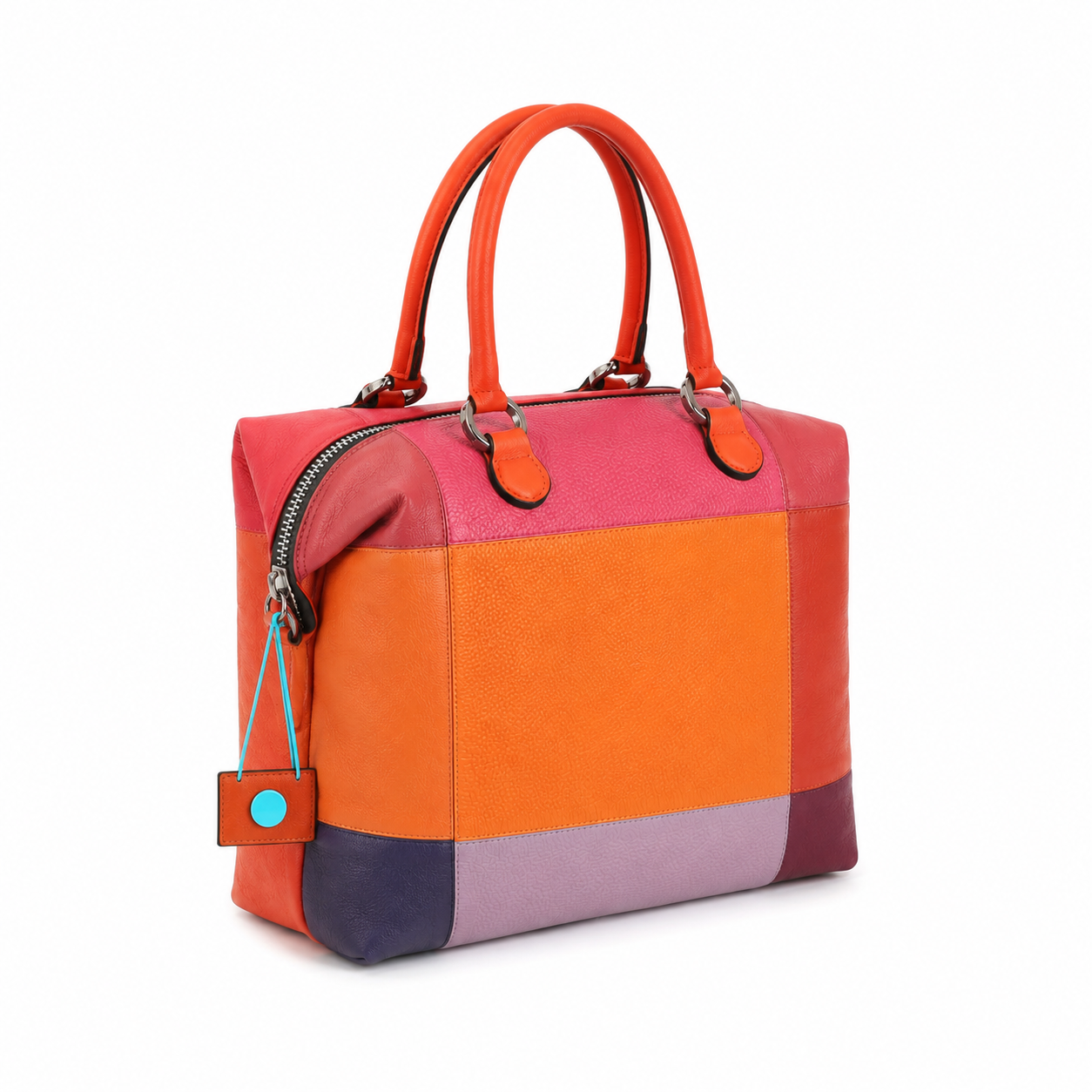 Bolsa de compras convertible en nailon estampado pop y cuero de becerro graneado- TONOS NARANJAS - Imagen 4