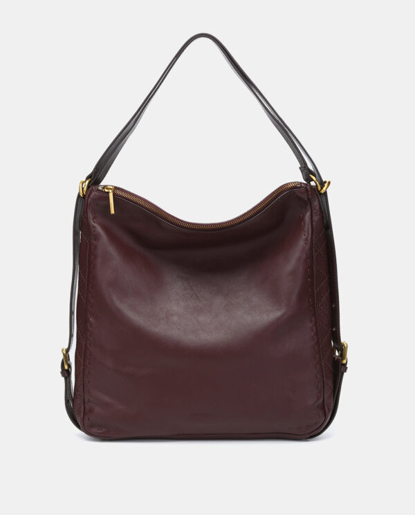 Bolso multifucional en piel burdeos