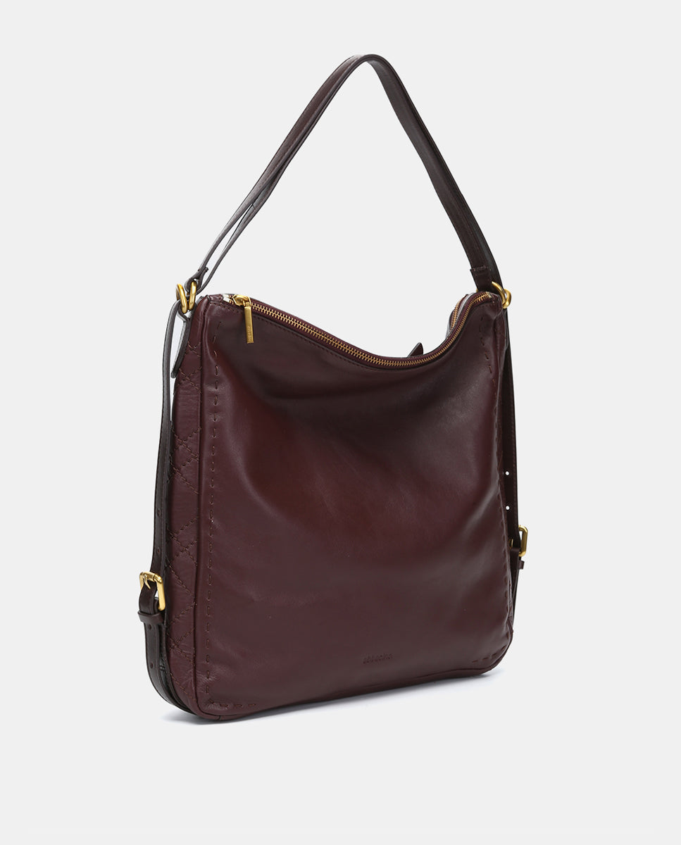 Bolso multifucional en piel burdeos - Imagen 2