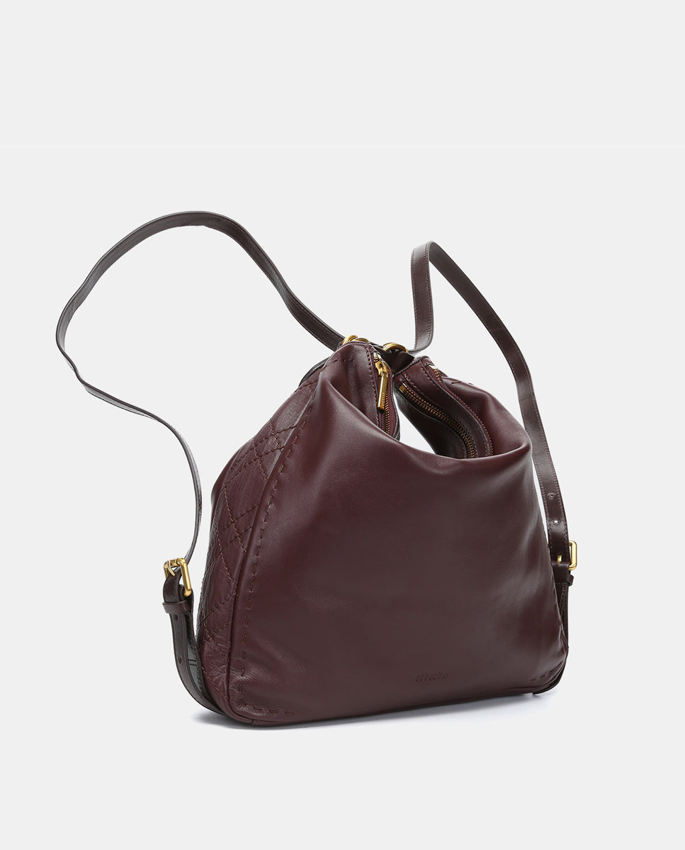 Bolso multifucional en piel burdeos - Imagen 4