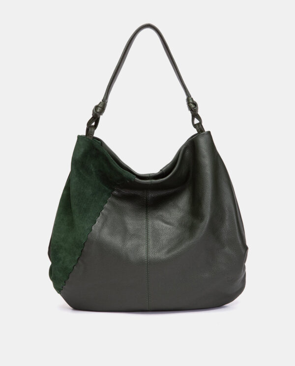 Bolso de hombro en piel y serraje verde