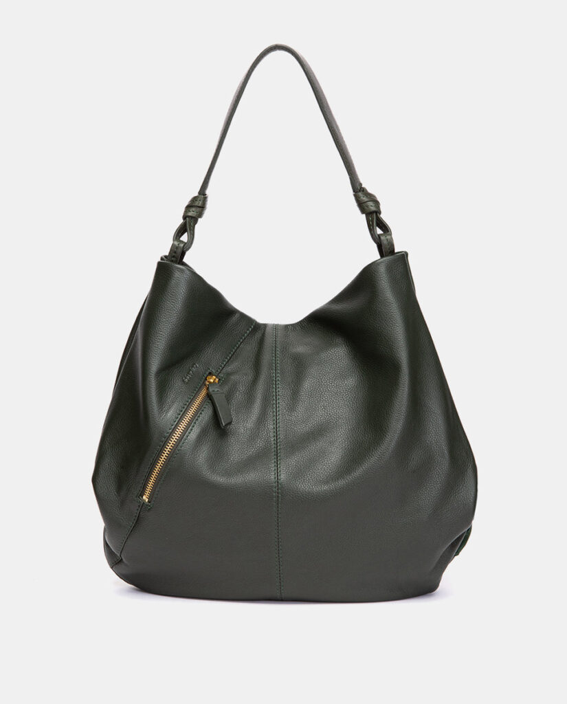 Bolso de hombro en piel y serraje verde — foto 2