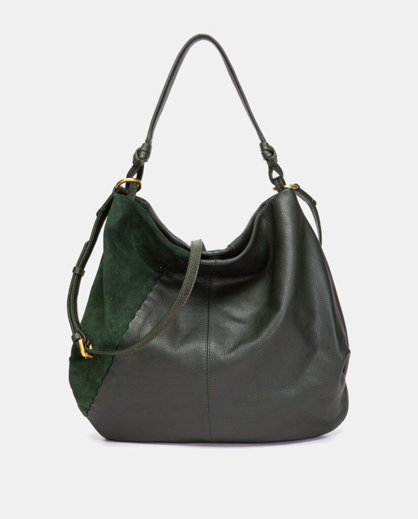 Bolso de hombro en piel y serraje verde — foto 3