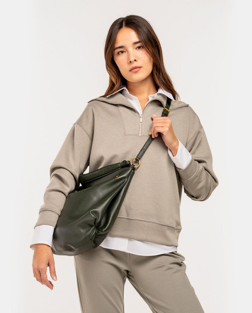 Bolso de hombro en piel y serraje verde — foto 7