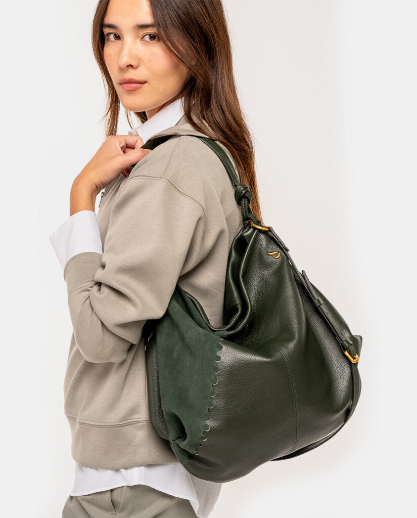 Bolso de hombro en piel y serraje verde — foto 8