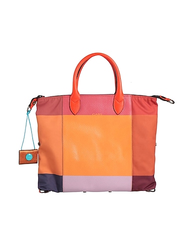 Bolsa de compras convertible en nailon estampado pop y cuero de becerro graneado- TONOS NARANJAS