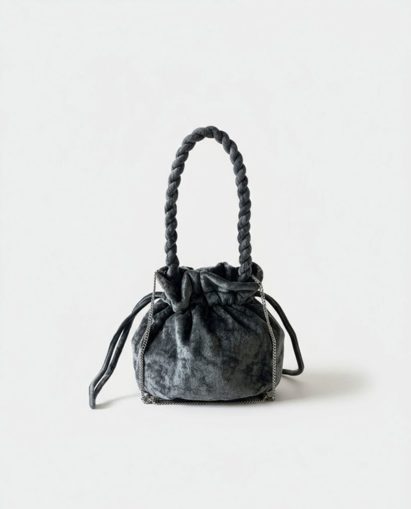 Bolso cubo bordado con cuentas y doble asa gris — foto 2