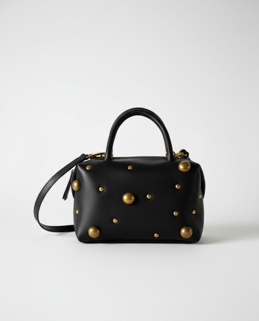 Bolso bowling pequeño con tachuelas negro — foto 1