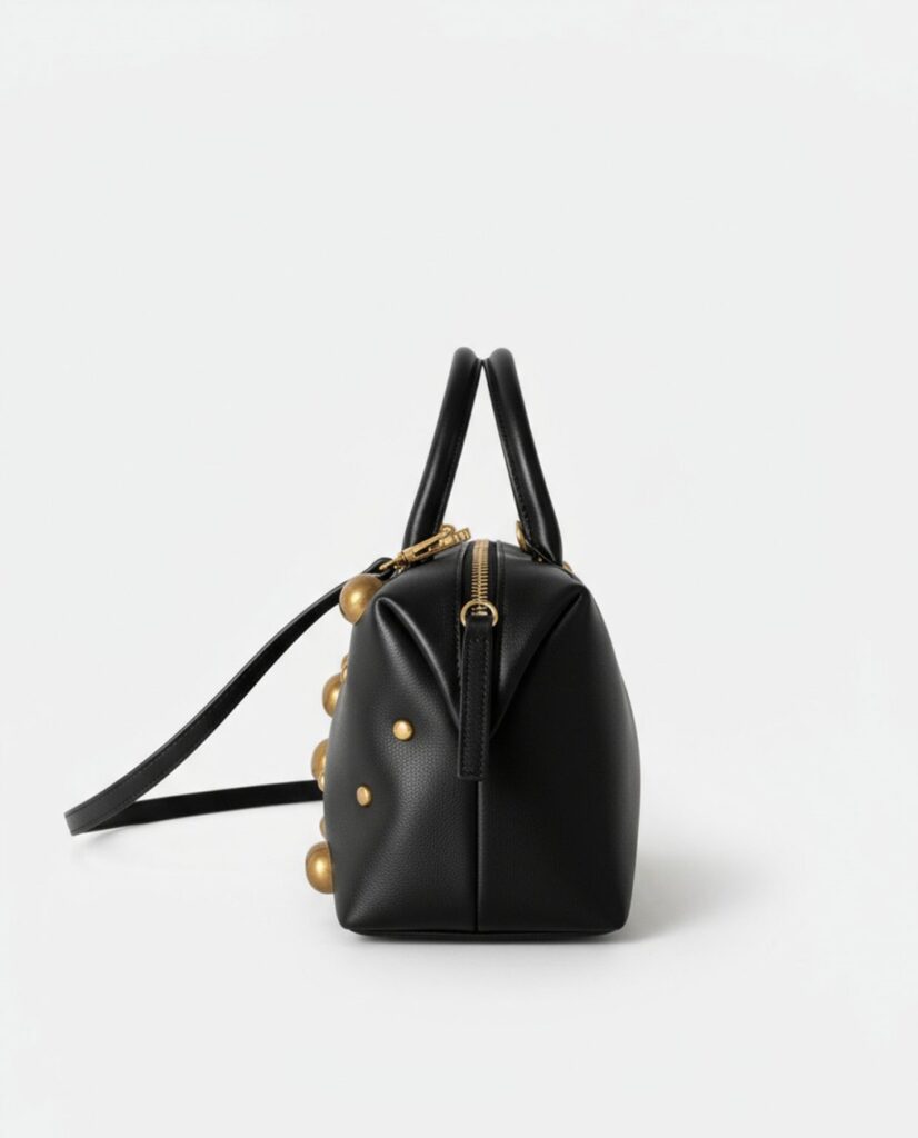 Bolso bowling pequeño con tachuelas negro — foto 2