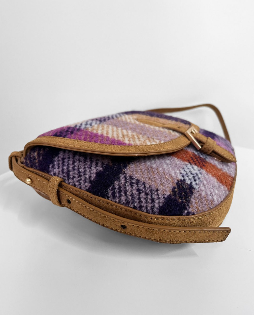 Bolso bandolera de cuadros de lana morado - Imagen 2