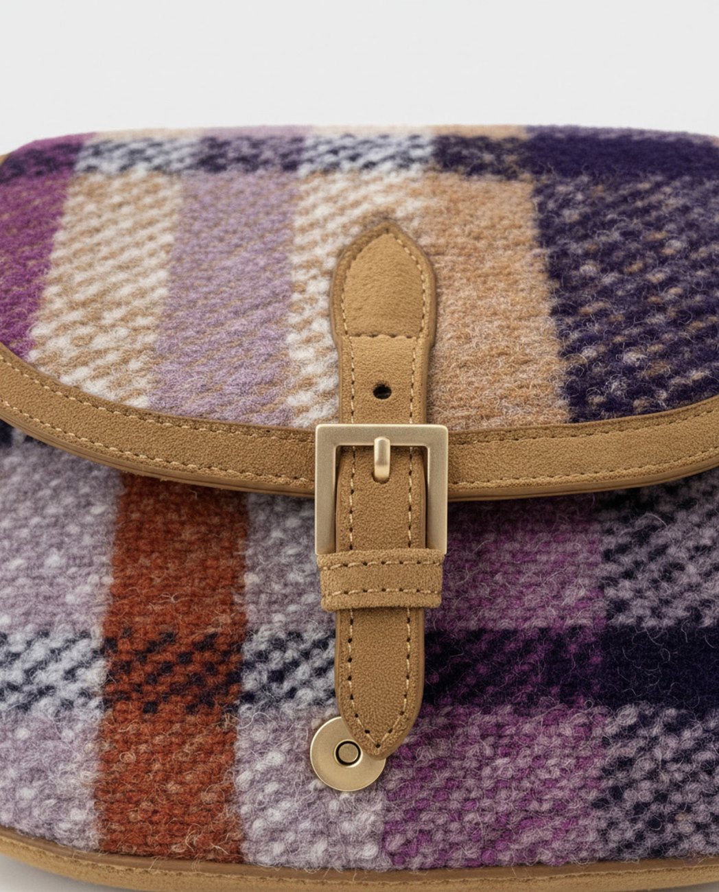 Bolso bandolera de cuadros de lana morado - Imagen 3