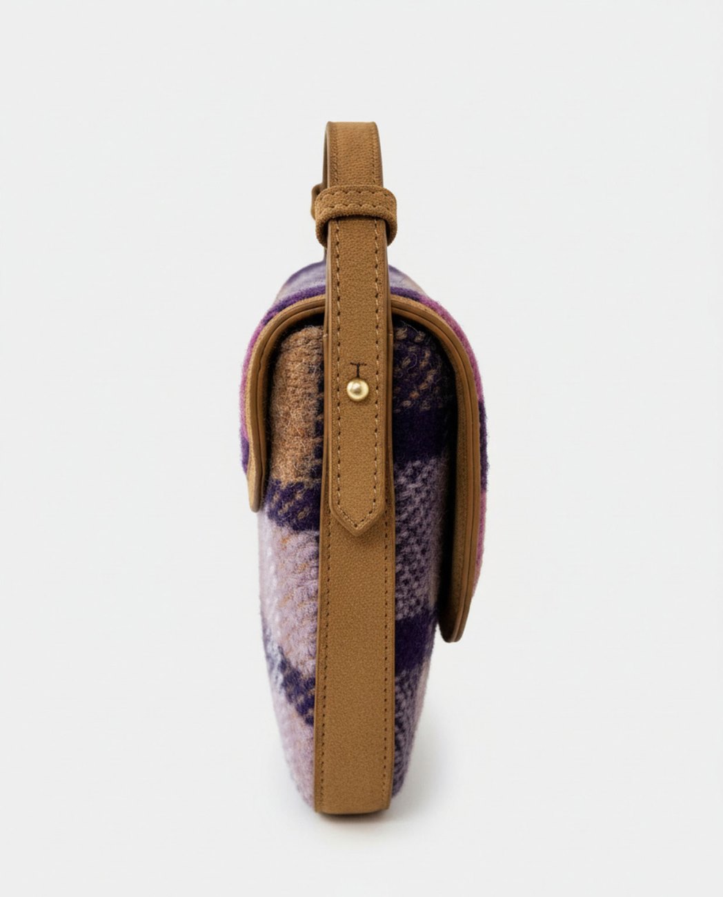 Bolso bandolera de cuadros de lana morado - Imagen 4