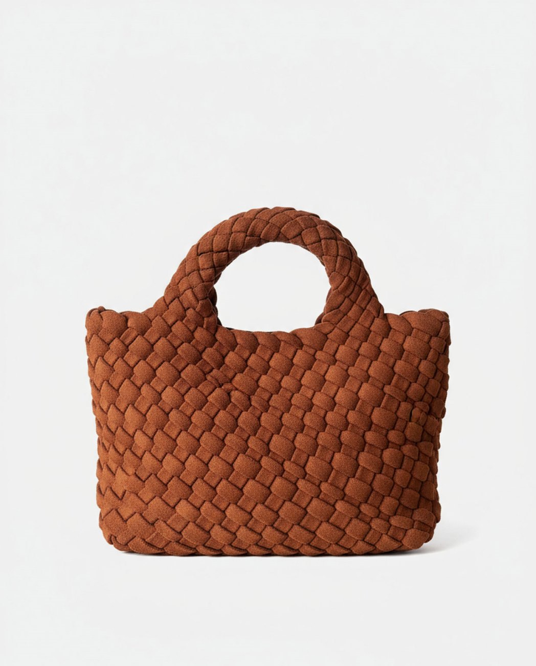 Mini shopper trenzado con asas redondas camel