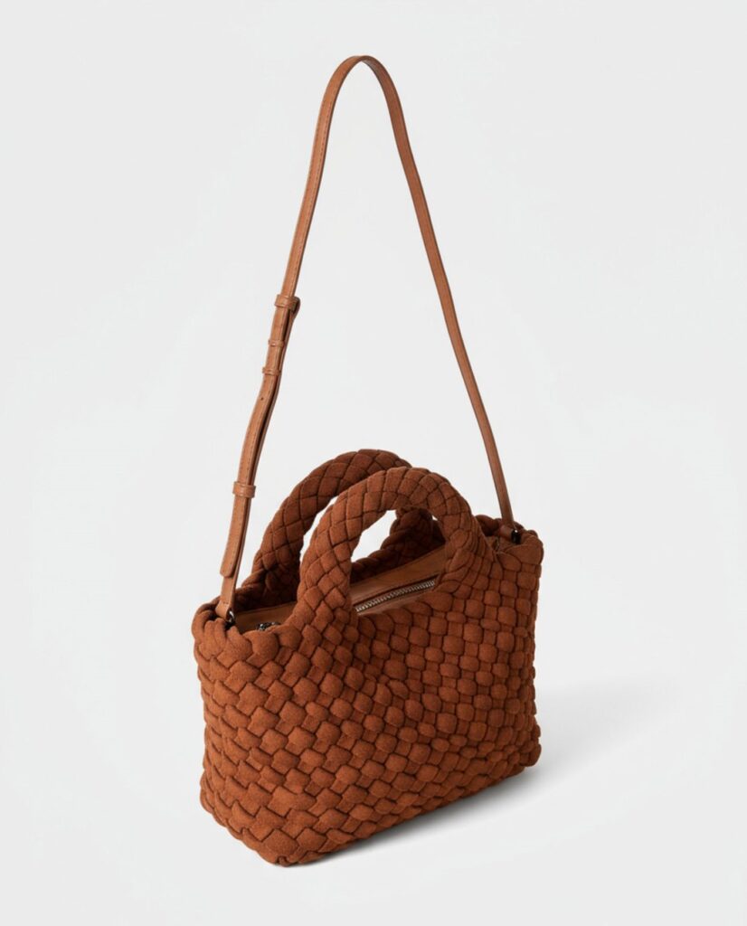 Mini shopper trenzado con asas redondas camel — foto 2
