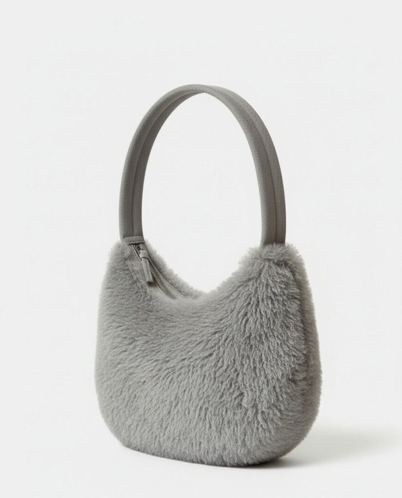 Bolso de hombro de pelo media luna marrón gris — foto 2