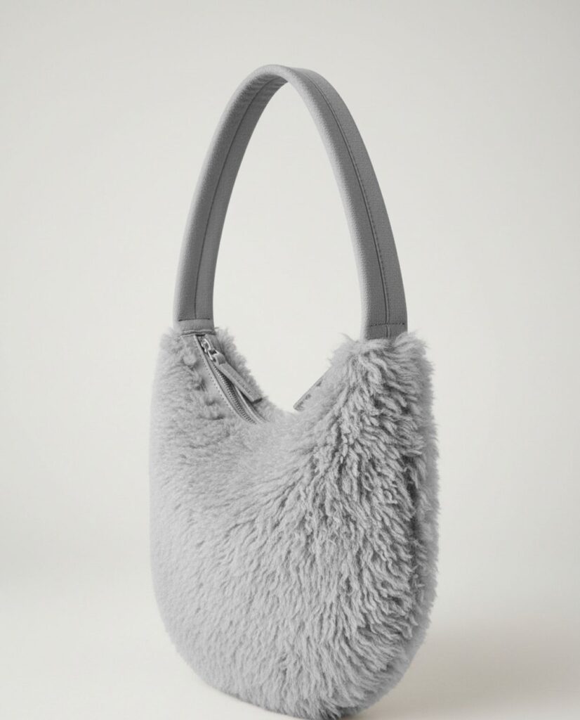 Bolso de hombro de pelo media luna marrón gris — foto 3