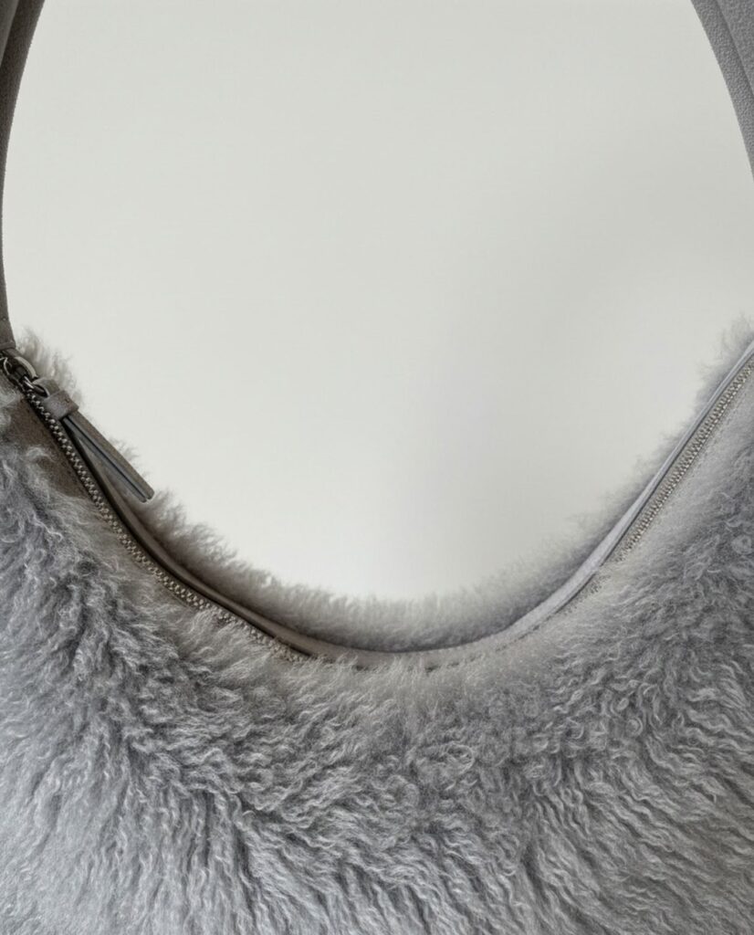 Bolso de hombro de pelo media luna marrón gris — foto 4
