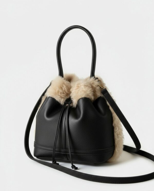 Bolso cubo doble cara con pelo negro