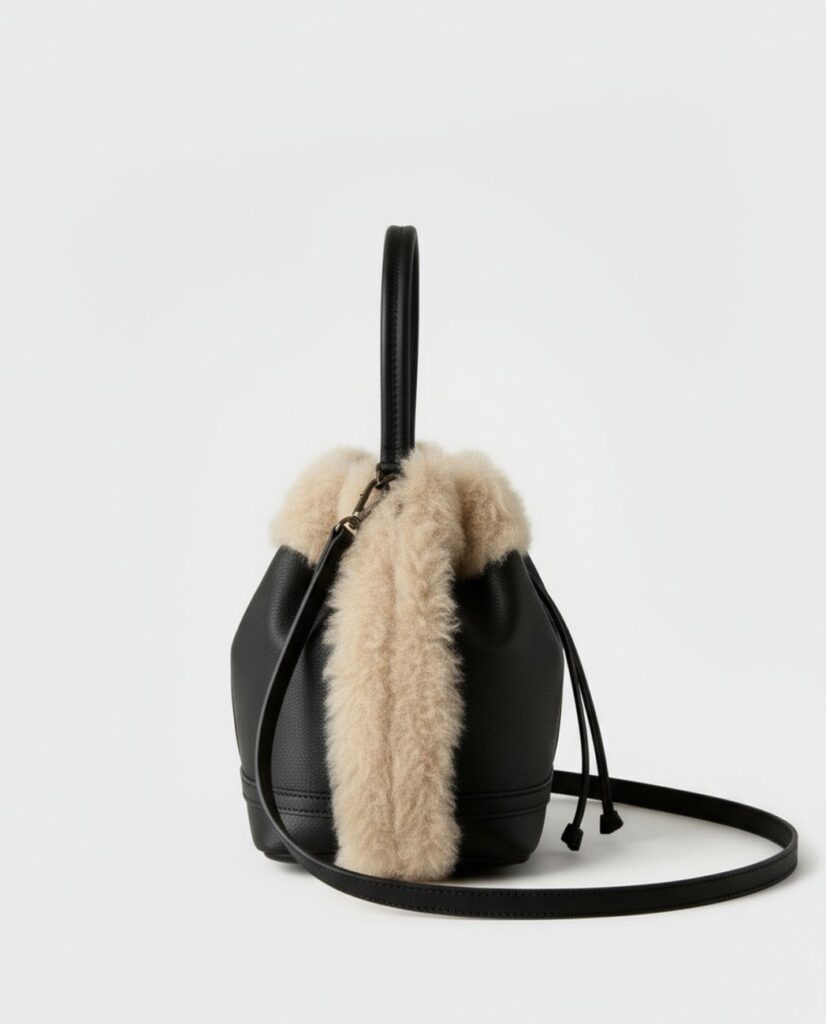 Bolso cubo doble cara con pelo negro — foto 3