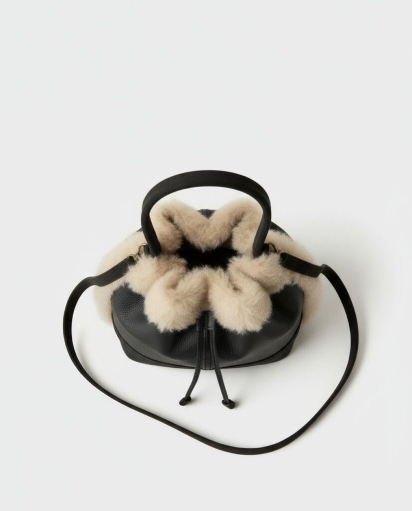Bolso cubo doble cara con pelo negro — foto 2