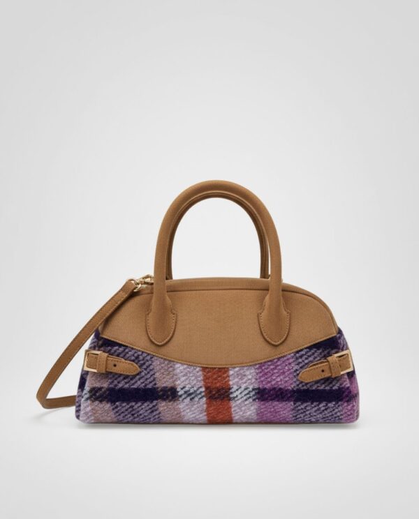 Bolso bowling de cuadros de lana morado