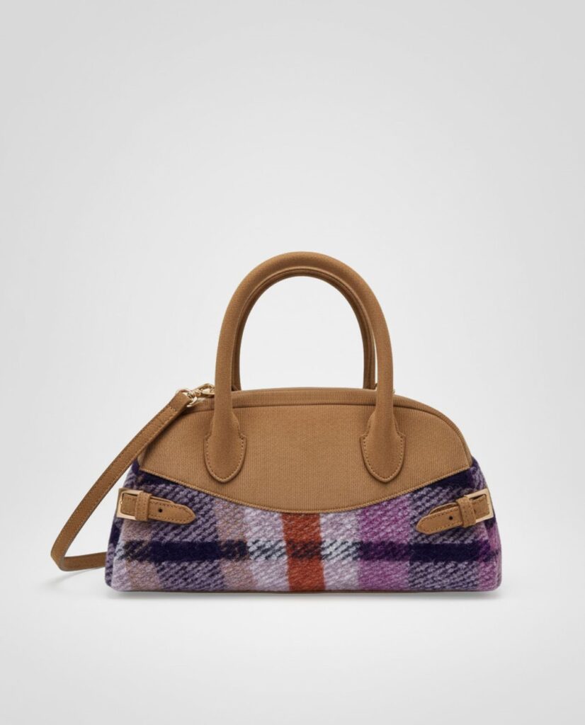 Bolso bowling de cuadros de lana morado — foto 1