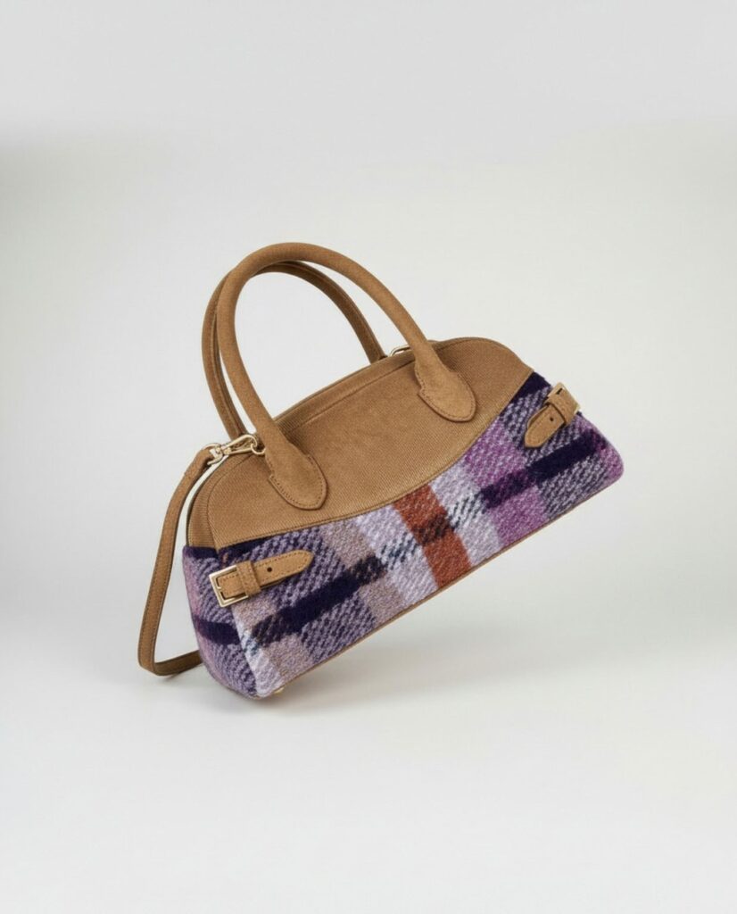Bolso bowling de cuadros de lana morado — foto 2