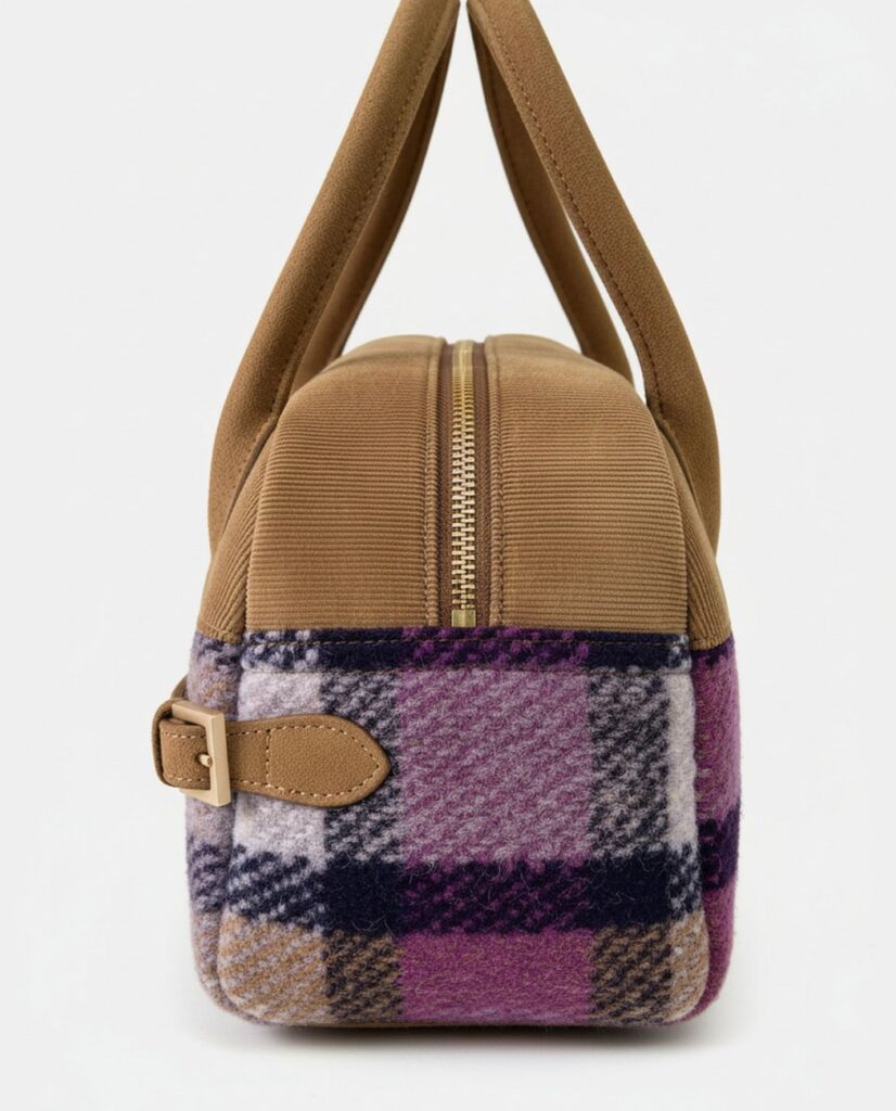 Bolso bowling de cuadros de lana morado — foto 3