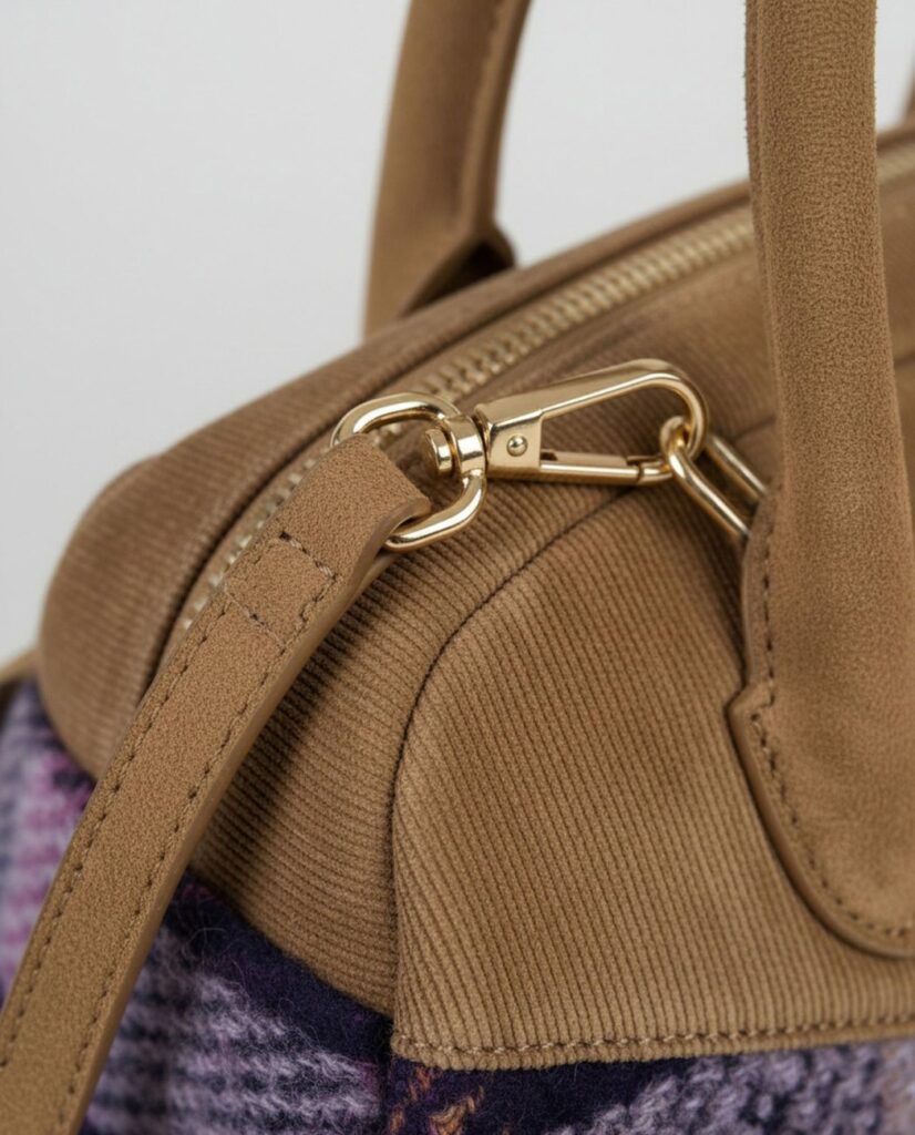 Bolso bowling de cuadros de lana morado — foto 4