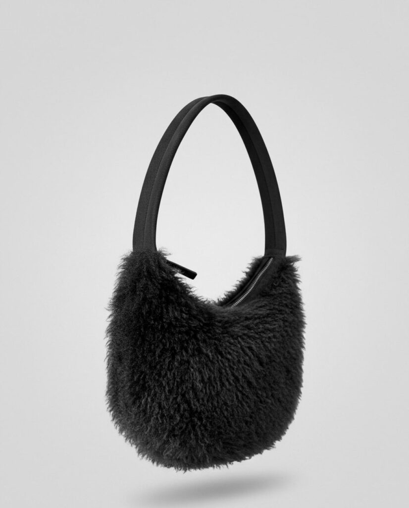 Bolso de hombro de pelo media luna negro — foto 2