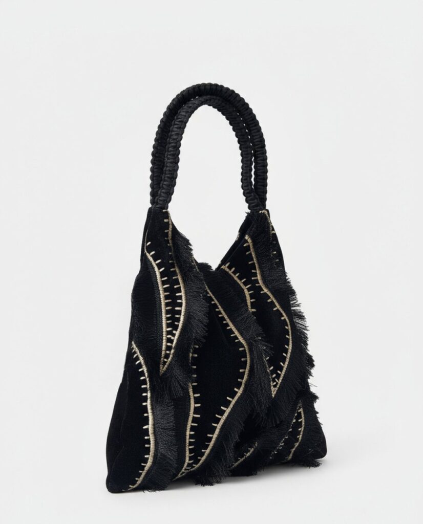 Bolso trapezoidal de terciopelo bordado negro — foto 2