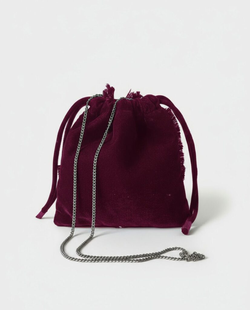 Bolso saco de terciopelo bordado burdeos — foto 4