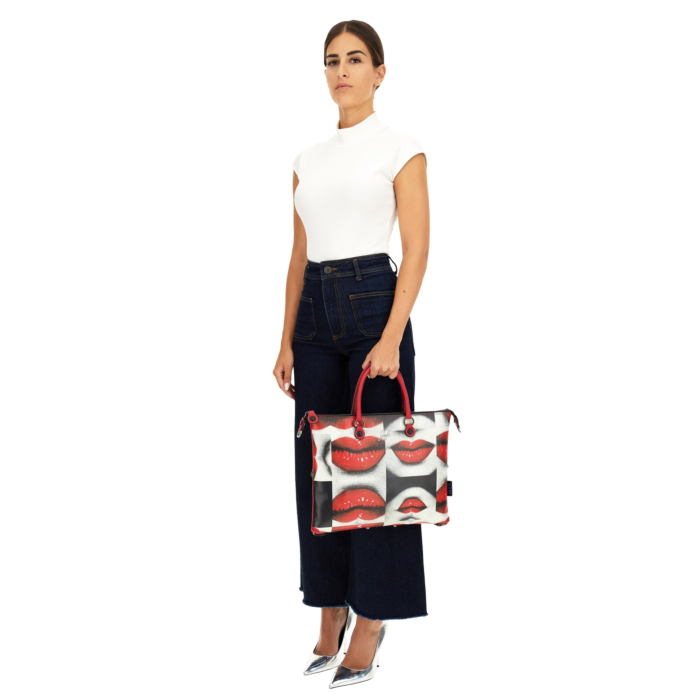 Bolso de compras convertible "G3 PLUS" en piel de becerro estampada y piel de becerro granulada- BESOS - Imagen 2