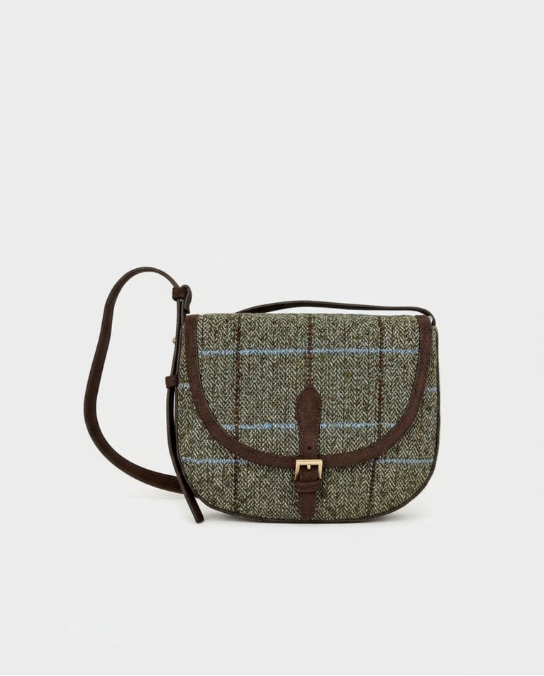 Bolso bandolera de cuadros de lana verde