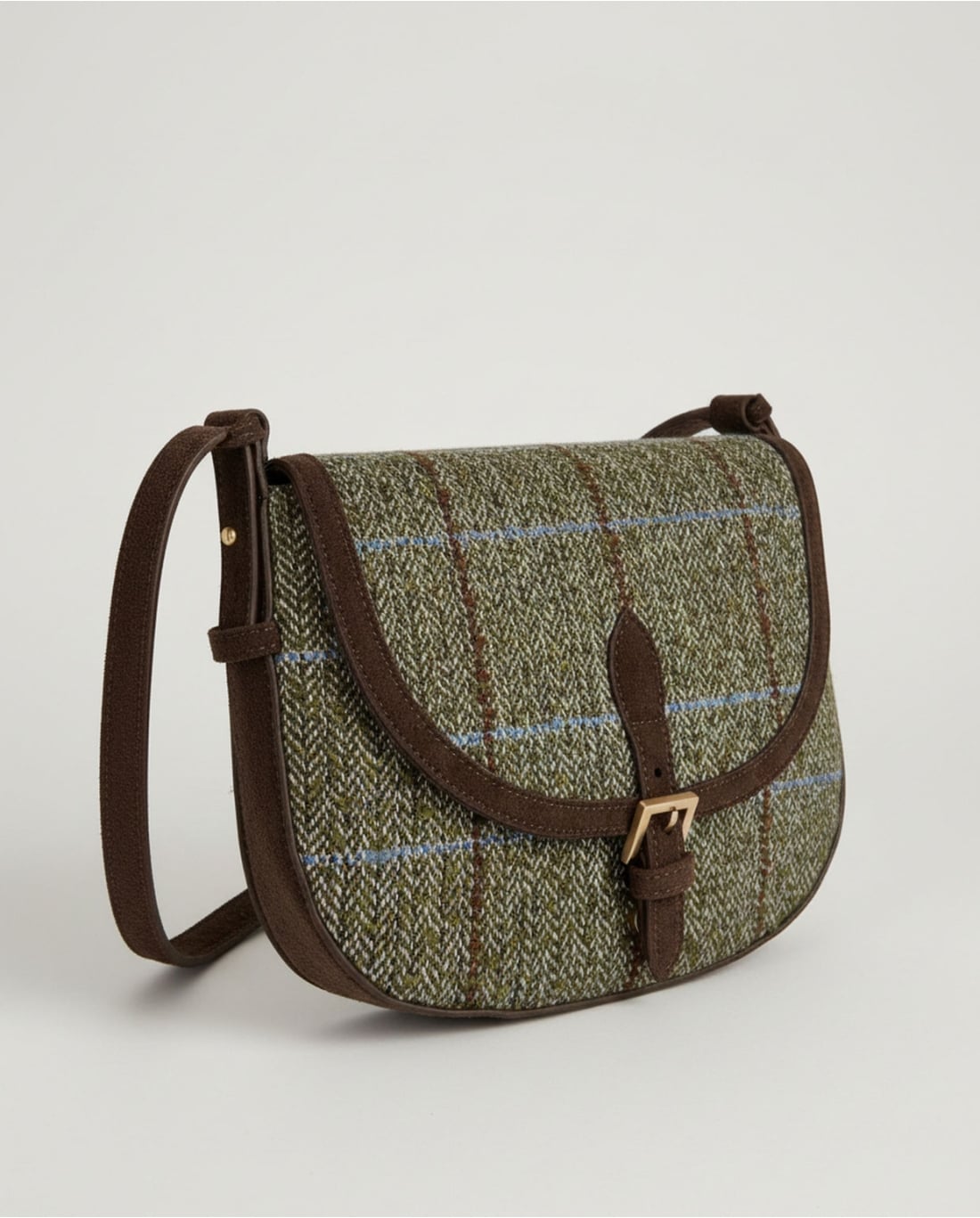 Bolso bandolera de cuadros de lana verde - Imagen 2