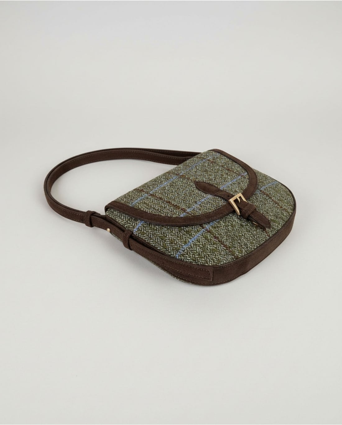 Bolso bandolera de cuadros de lana verde - Imagen 3